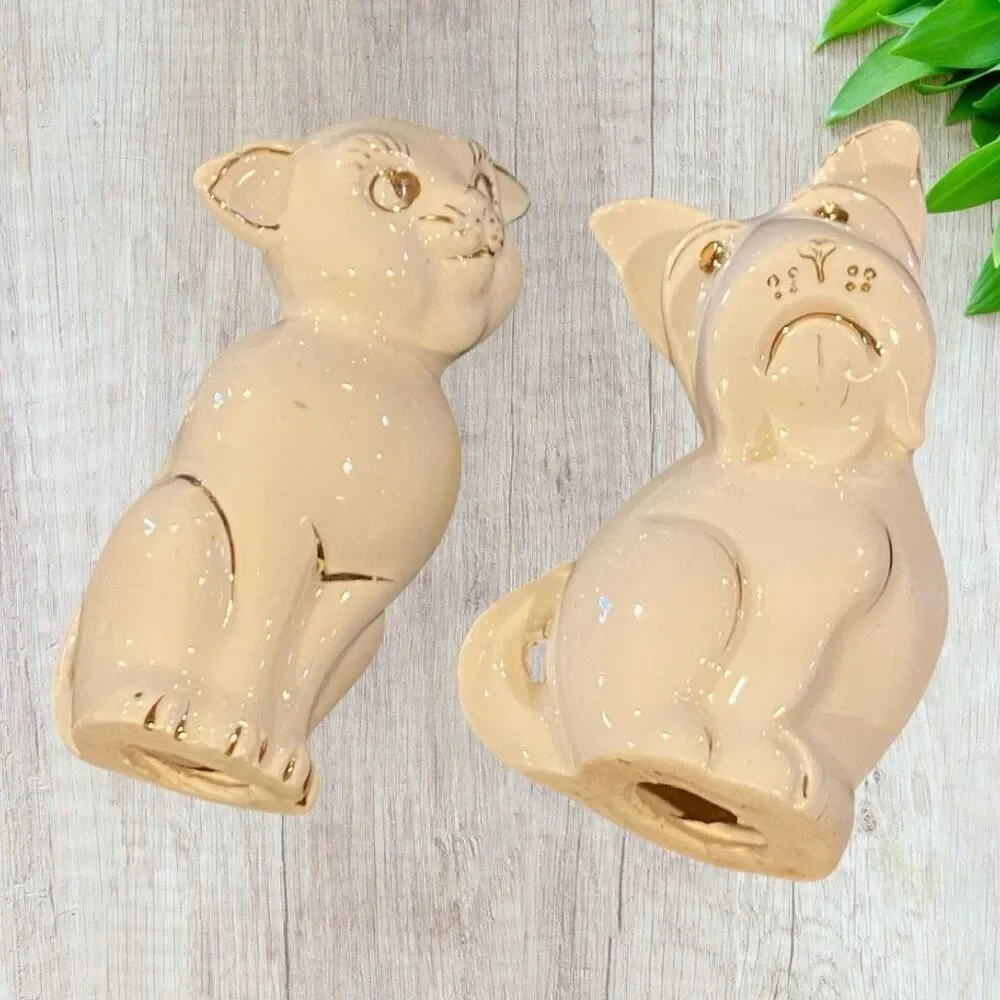 Vintage Dog Cat Salt Pepper Scottie Gold Trim